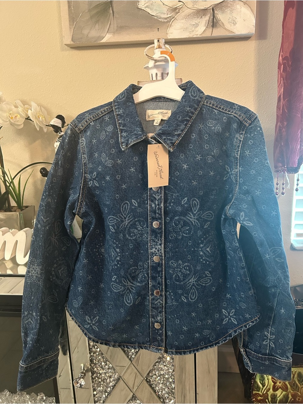 Universal Thread Denim Jacket with Floral Print -